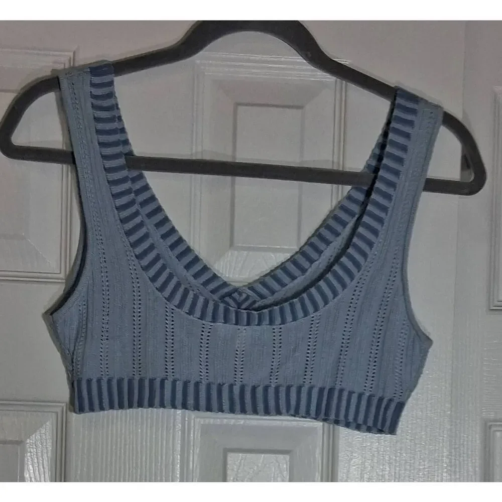 For love and lemon womens xsmall baby blue crop top shirt knit stretch